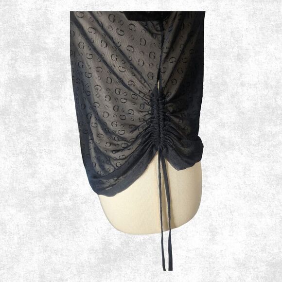 Guess Black Sheer Mesh Monogram Top – Edgy Long Sleeve Festival Layering XL - Picture 4 of 7